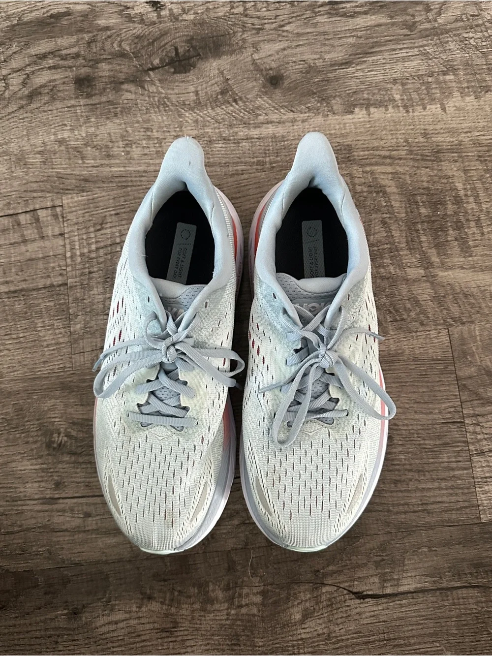 Hoka Women's Pale Blue Running Sneakers with Coral Accent